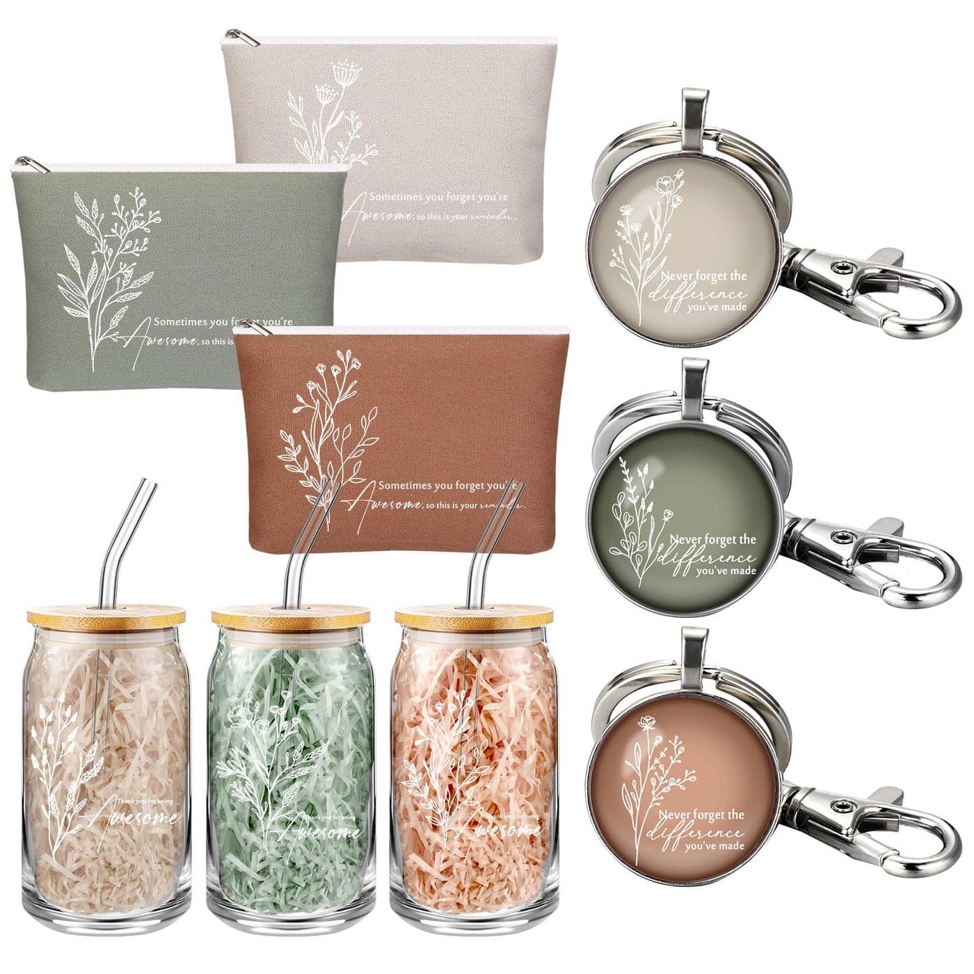 Hoolerry 9 Pcs Thank You Gifts for Women 16oz Glass Cup Motivational Pouch Employee Appreciation Keychain for Boss Coworkers Nurse Volunteers Team GiftsAesthetics