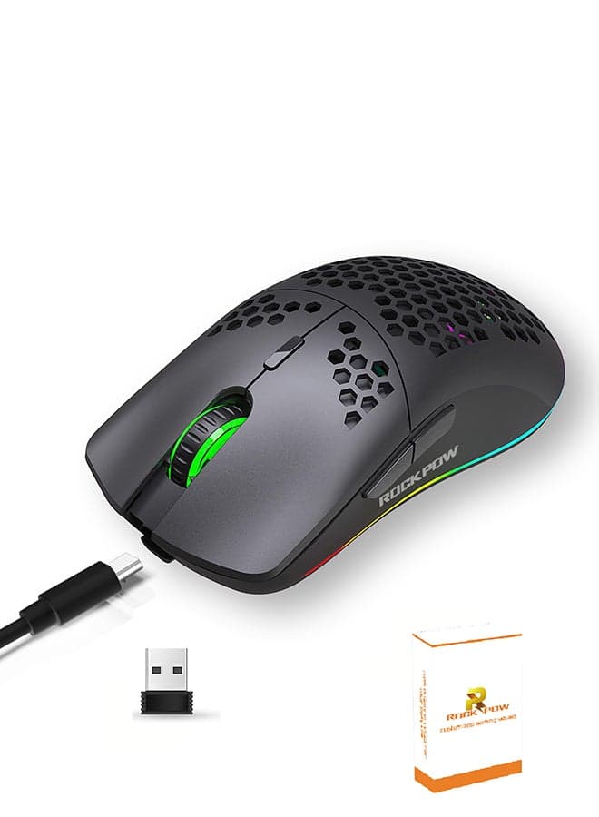 Wireless Gaming Mouse,Honeycomb Hollow Design Ergonomic Wireless Mouse with Backlight, 6 Buttons 4 Speed Adjustable DPI Computer Mouse Rechargeable RGB Gaming Wireless Mouse for Mac Laptop PC