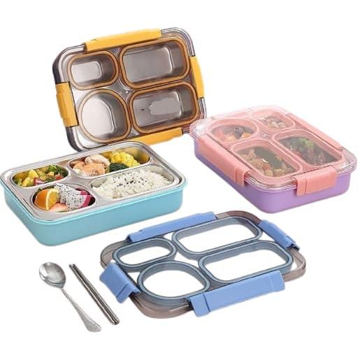 900ml Bento Lunch Box 4 Leakproof Compartments with Spoon Fork Chopsticks BPAFree Durable Stylish 3 Color Variants