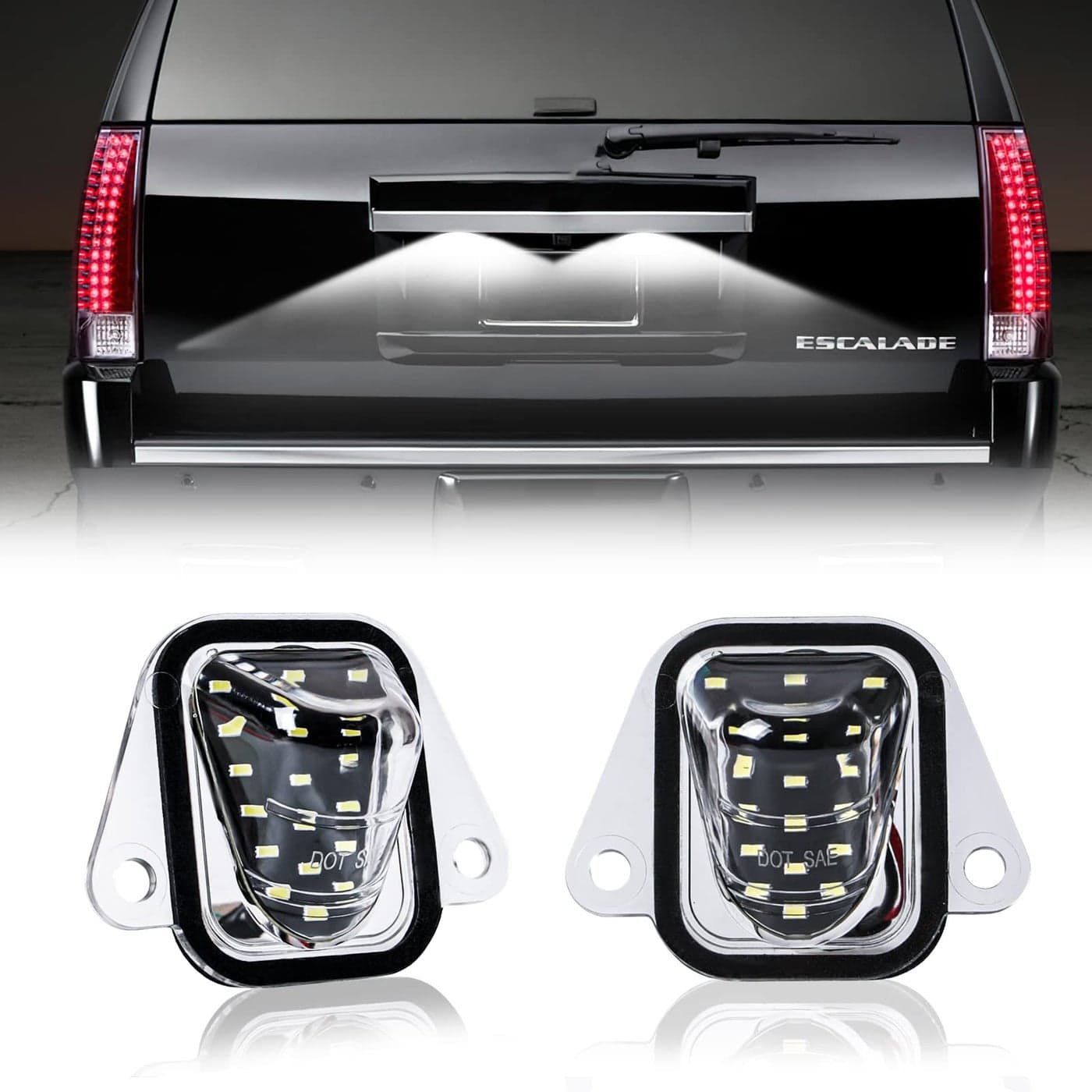 LED Rear License Plate Lights for 20072014 Chevy Suburban Tahoe GMC Yukon Cadillac Escalade ESV Tag Lamp Assembly 6000K White 2PCS