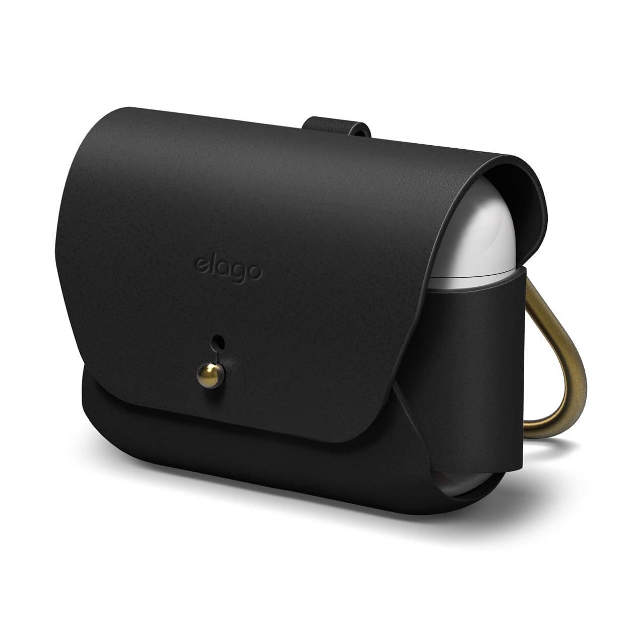 elago Leather Case Compatible with AirPods Pro 2 Generation and AirPods Pro Case - Genuine Leather case with Keychain, Luxurious Colors, Brass Ring Holder, Great Protection (Black)
