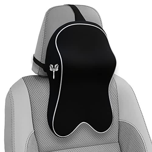 Grin Health Orthopedic Car Neck Rest Pillow -Large Plus | Extra Deep Car Seat Neck Support Head Rest Cushion for Long Drives & Neck Relief | Memory Foam Neck Pillow for Car & Office, Black