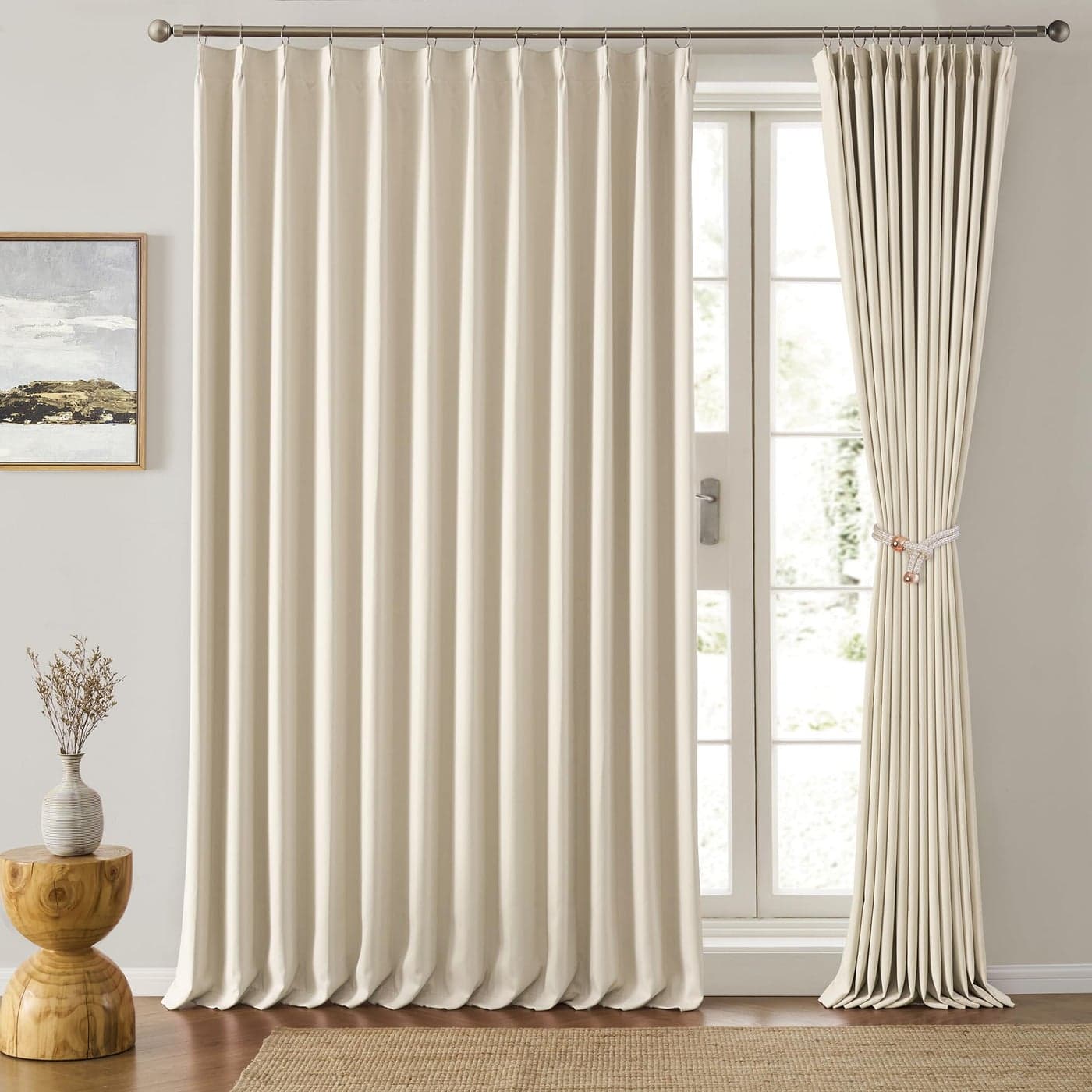 80 Inch Wide Patio Sliding Door Curtain 108 inches Long Silky Panel Privacy Thermal Insulated Sound Reducing Room Divider Drape for BedroomLiving Room 2 Panels Cream Beige W80 x L108