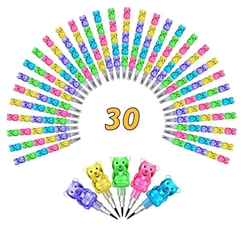 BieFuDan 30 Pieces Stackable Bear Pencils Plastic Bear Shaped Stacking Pencil 5 in 1 Point Pencil for Office Supplies Fun Equipment