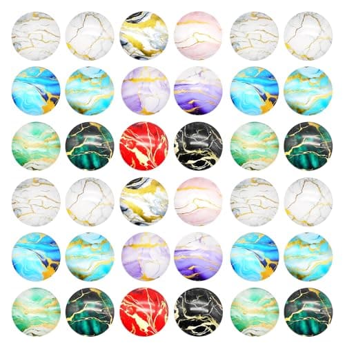 Julie Wang 60PCS 12mm Flat Back Glass Marbled Cabochons Domed Half Round Cabs for Bezel Settings Jewelry Making GlueOn Gems Craft DIY Supplies