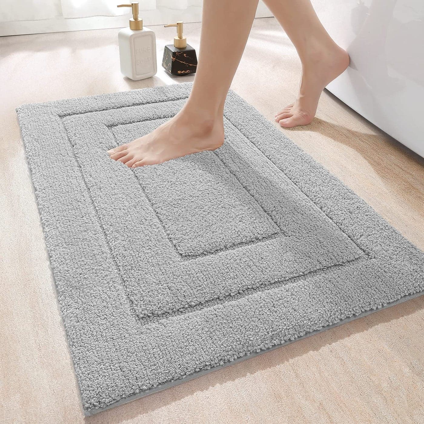 DEXI Ultra Soft Bath Mat 60 x 90 cm NonSlip Absorbent Microfiber Mats Machine Washable Quick Dry Rugs Bathroom Accessories Decor Light Grey