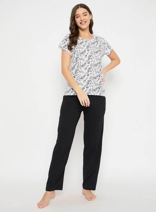Women Printed Button Down Shirt and Pyjama Set