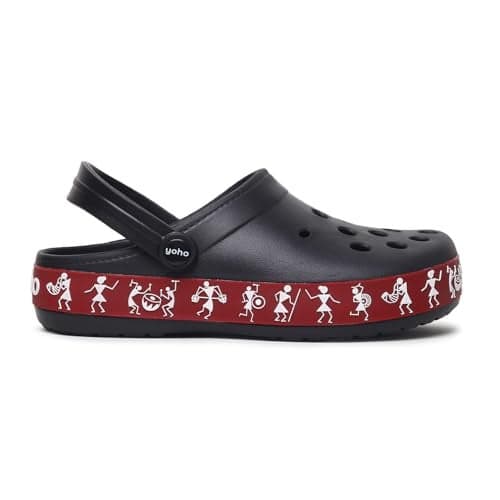 YOHO Hacker Clogs for Women | All-Day Comfort | Vibrant Style | Easy Care | Unique Tribal Print | Indoor-Outdoor Versatility | Classic Black - UK 6