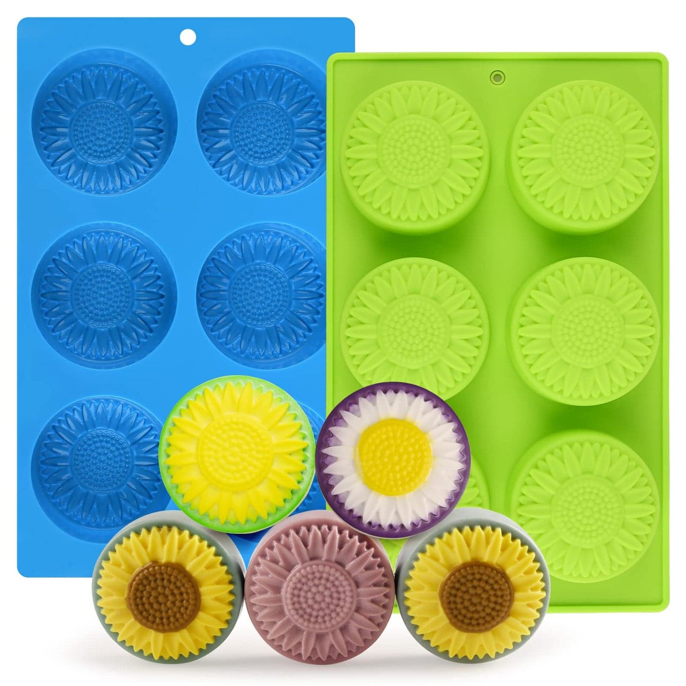 Actvty Round Sunflower Soap Molds 2 Pack 6 Cavity Cylinder Daisy Flower Silicone Molds for Making Hot Chocolate Bomb Cake Jelly Soap Lotion Bars