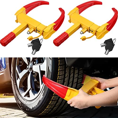 Wheel Lock for Cars, Heavy Duty Trailer Wheel Lock Universal Security Anti Theft Tire Clamp for Vehicles Boot Camper SUV ATV Boat Motorcycle Golf Cart Deterrent(Red)