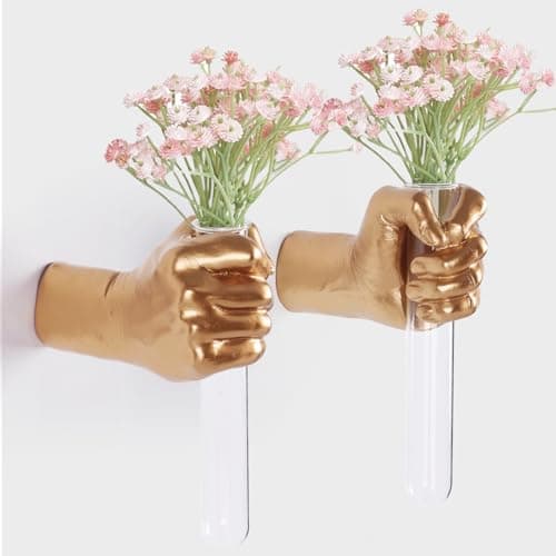 2 Pieces Wall Sculptures Hands Vase Home Decor Wall Mount Art Sculpture Unique Wall Art Statue Funky Flower Vase Decorations Modern Eclectic Hanging DecorHands Statue Gold