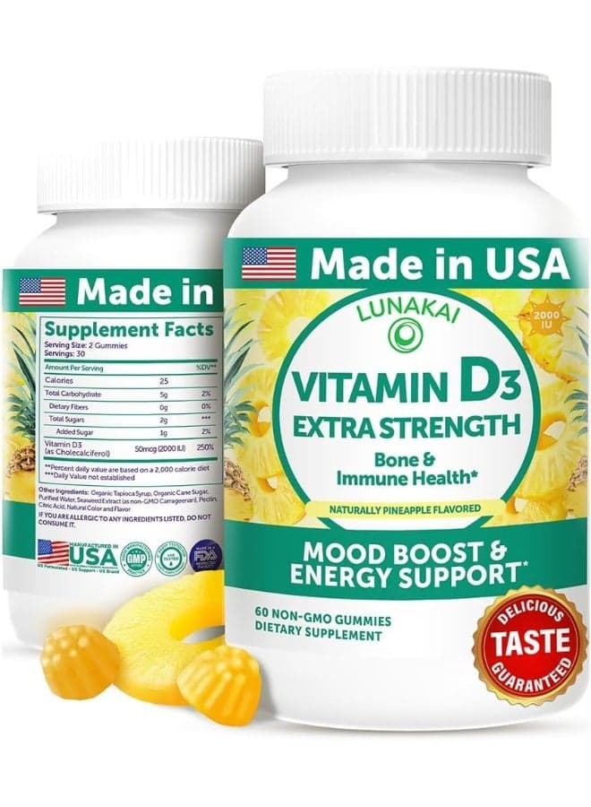 Vitamin D3 Gummies Extra Strength 60 Count for Adults