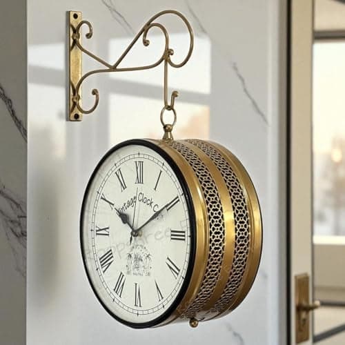 Vintage Clock Handcrafted Double Side Shiny Gold Wall Clock 1 Year Warranty / 6602-10-RR