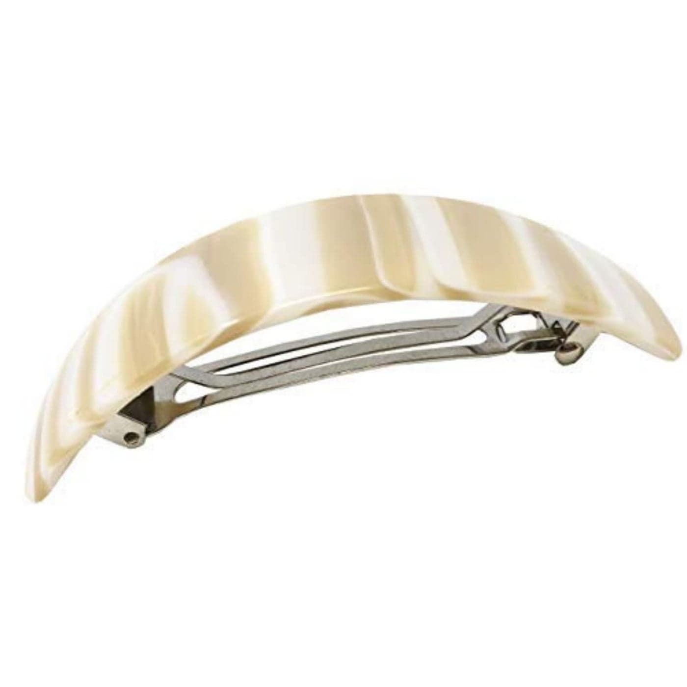 French Amie Ivory Handmade Curved Strong Grip Celluloid Automatic Volume Hair Clip Barrette (Ivory)