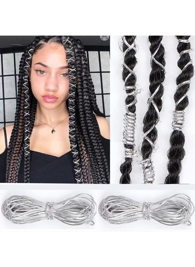 Sliver Dreadlock Braids Hair Accessories, 2 Pieces 5M Braiding Hair Deco Styling Shimmer Stretchable African Braid Braided Elastic Cord Ornament Hanging Decorating Gift Wrapping…