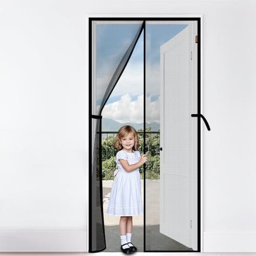 Magnetic Screen Door, Fits 36'' x 82'' Door, Scratch-Proof Polyester, Classic Middle-Opening, Keep Annoying Creatures Out, Pet Friendly Mesh, Hands-Free Entry with Strong Magnets Auto-Closure, Grey