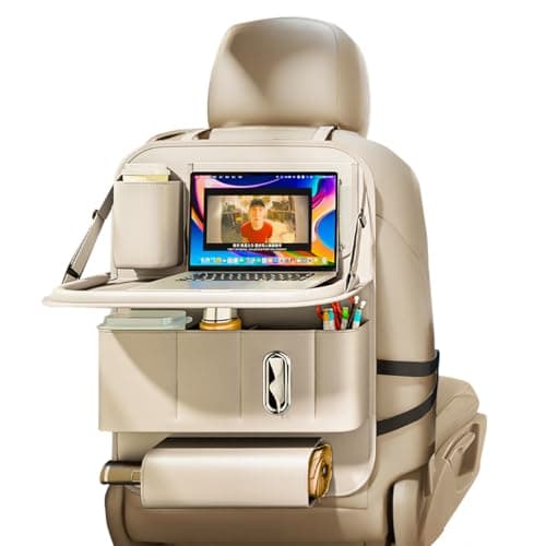 XDV Car Seat Organizers,Multi-functional Back Seat Protectors, Storage Pouches, Child kicking prevention and Tray Holders (for Cars, Kids, Seat Back and Rear Seats) (Beige, 1 Pcs)
