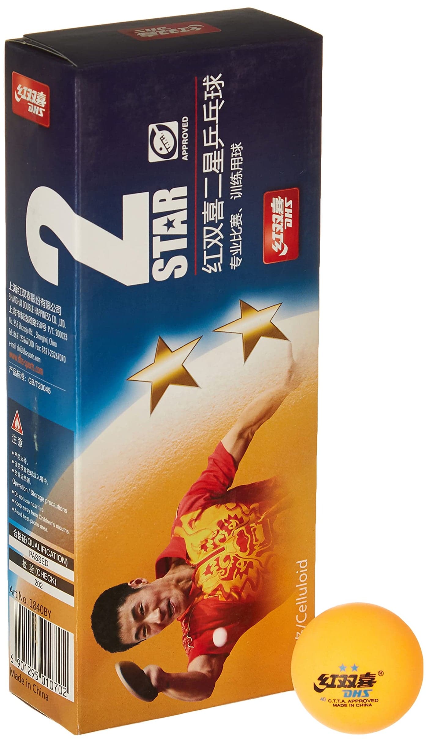 TT BALL DHS 40MM 2 STAR ORANGE (90 Pcs Box)