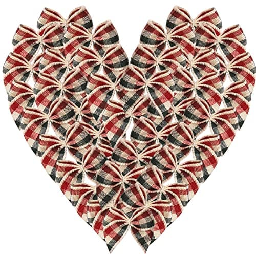 Micomon 50pcs 12Inch Mini Bows for Crafts Gingham Ribbon Flowers Mini Bows Appliques DIY Craft for Sewing ScrapbookingRedGreen