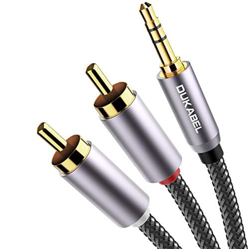 DUKABEL 2-Male RCA to AUX Braided Stereo Cable - 24k Gold-Plated & Double-Shielded - Top Series (4ft/1.2m)