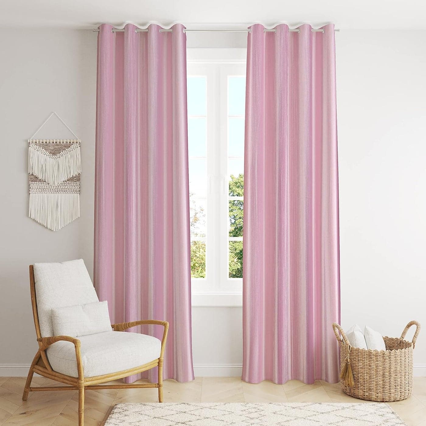 The Decor Hub Faux Texture Plain Curtains for Door with Eyelets Room Darkening Curtains for Living Room Baby Pink Curtains 7 Feet Set of 2 Panels