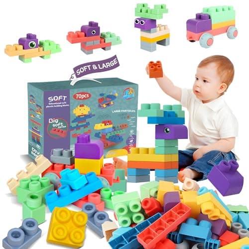 ROHSCE Baby Soft Blocks Building Block Toys Blocks for Babies 6 Months and Up STEM Educational Toddler Gifts Soft Rubber Baby Blocks 1218 Months Big Building Blocks Sensory Toys 70PCS