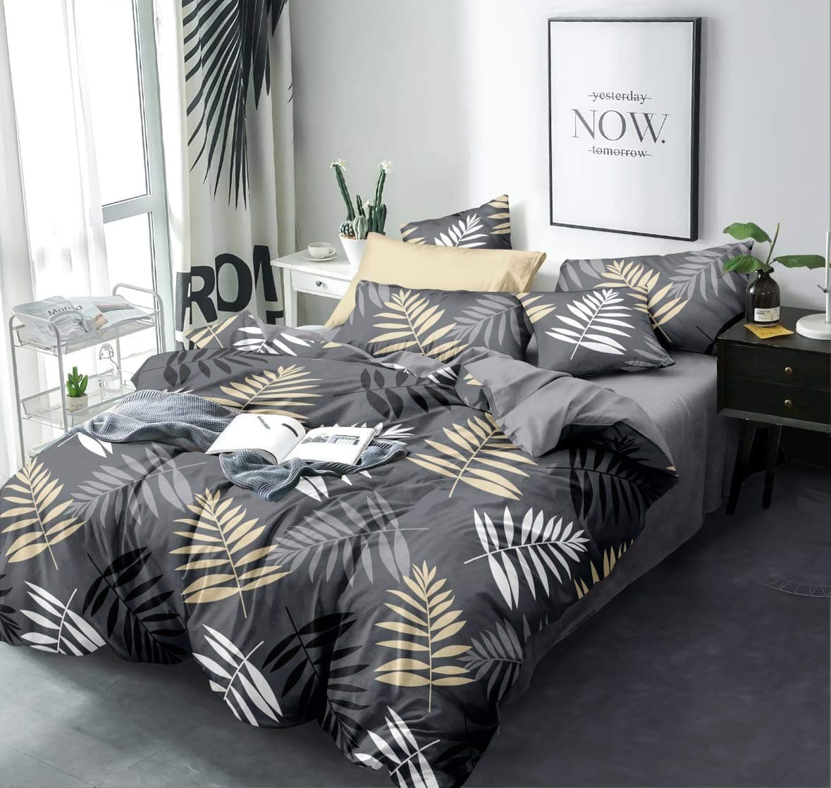 THE HOME STYLE Super Soft Glace Cotton Single Bed Quilt Cover II Rajai Cover II Duvet Cover II Comforter Cover ll Dohar for Single Bed with Zipper (Dohars) 60x90 inch (Single, Midnight Leaf, 200)