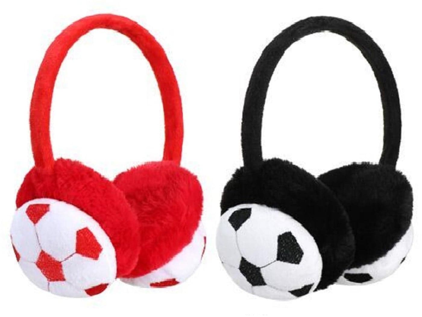 FY LANE Plush Soccer Ball Earmuffs for Kids, Pink and Red, Winter Ear Warmers (Red.W@ Black)