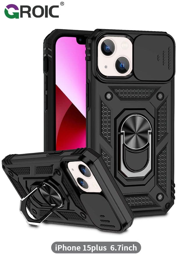 Black Magnetic Case for iPhone 15 Plus, Compatible with MagSafe, Full-Body Heavy Duty Phone Case Protective Cover for iPhone 15 Plus