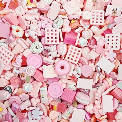 Halloluck 50 Pcs Slime Charms Easter DIY Craft Making Resin Jewery Making Kit Resin Flatback Slime Beads Making Supplies for DIY Scrapbooking Crafts Pink