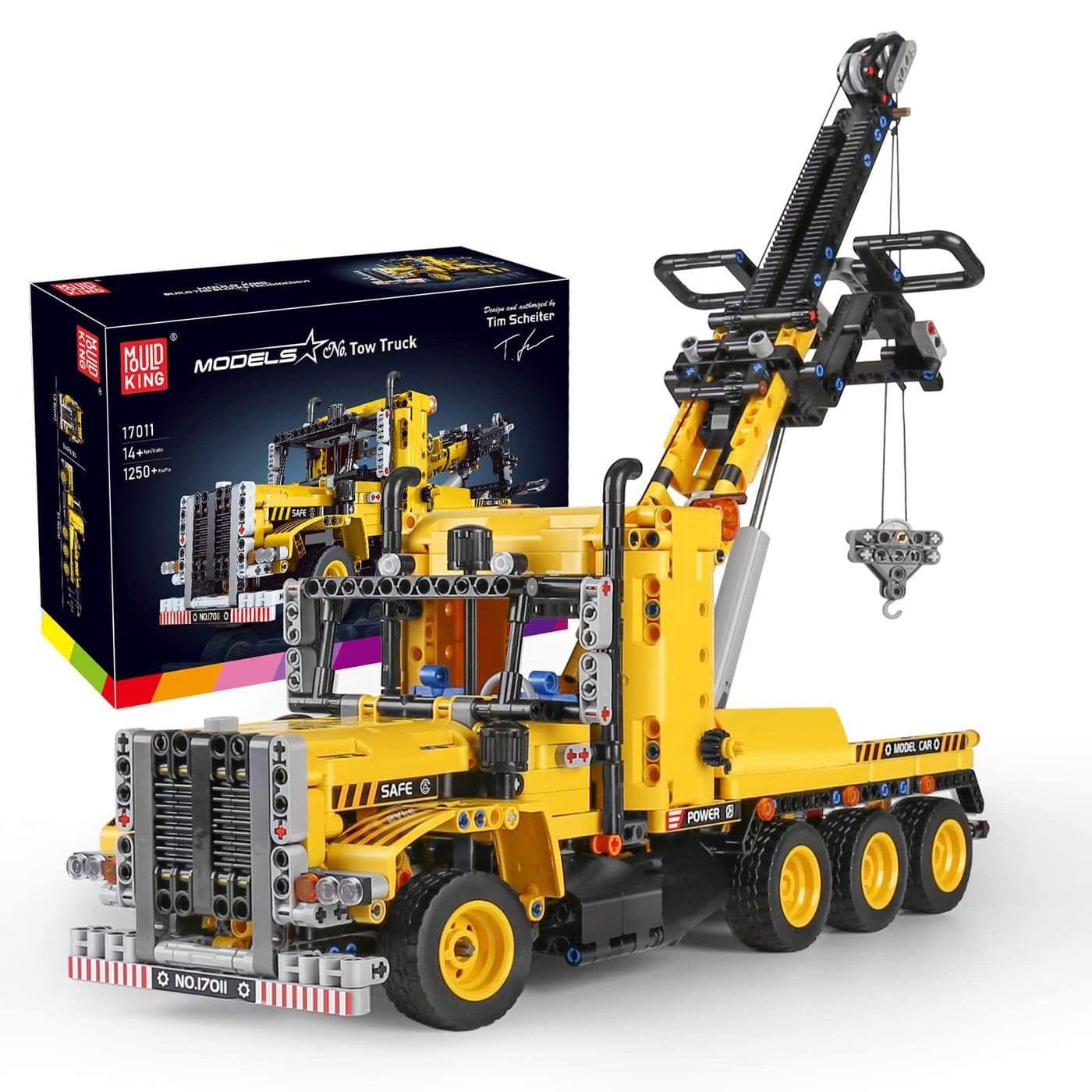 MOULD KING 17011 Heavy-Duty Tow Truck Building Toy Set, Technology MOC Road Trailers Building Gift Toys for Kids Age 8+ (1,250 Pieces)