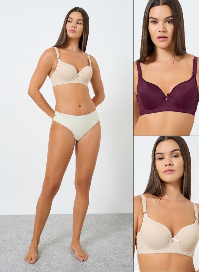Pack of 2 - Padded Wired Solid Balconette Bra with Piping Cup