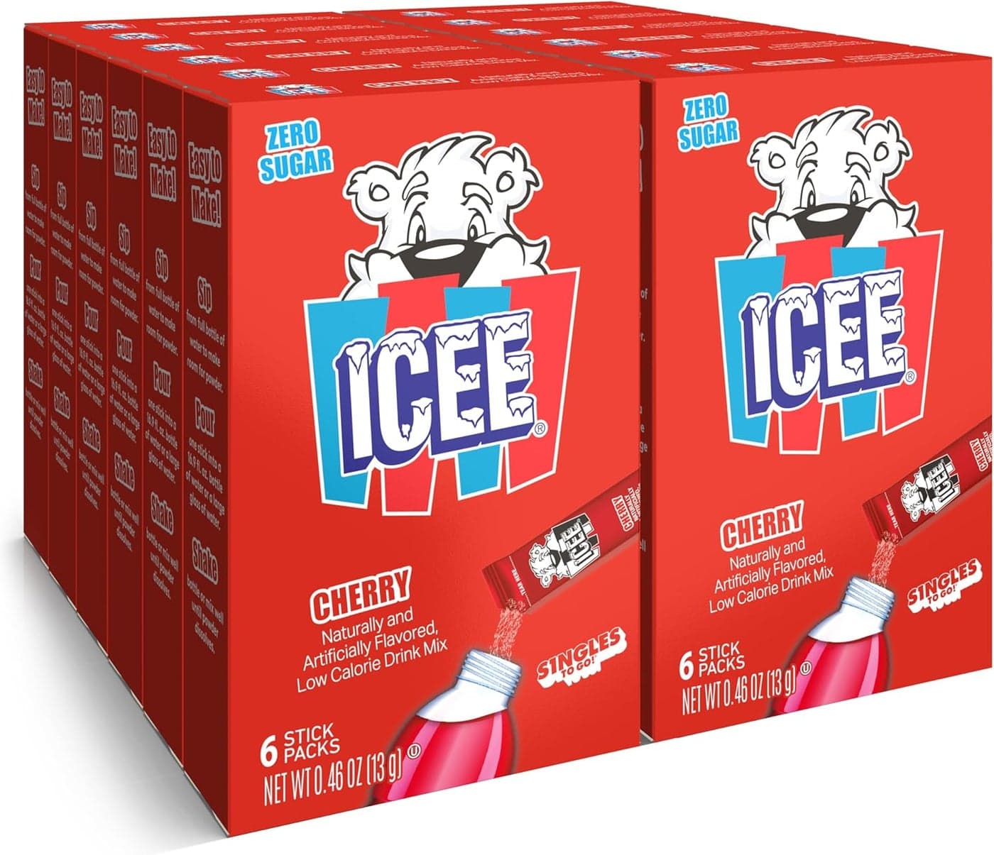 ICEE Singles To Go Cherry Water Drink Mix - 12 Boxes with 6 Packets Each, Total 72 Servings, Zero Sugar