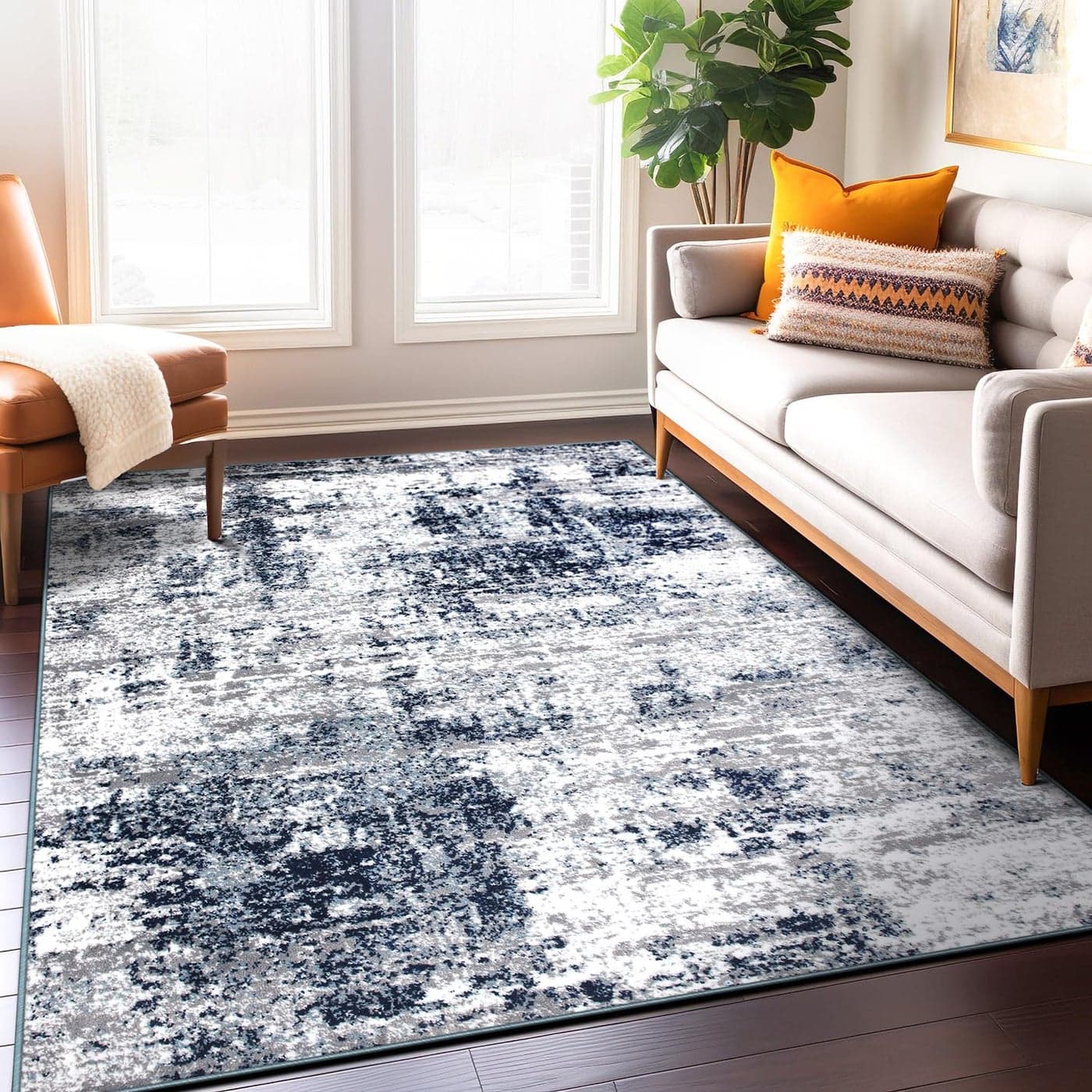 Rugshop Distressed Abstract Area Rug 5 x 7 Blue