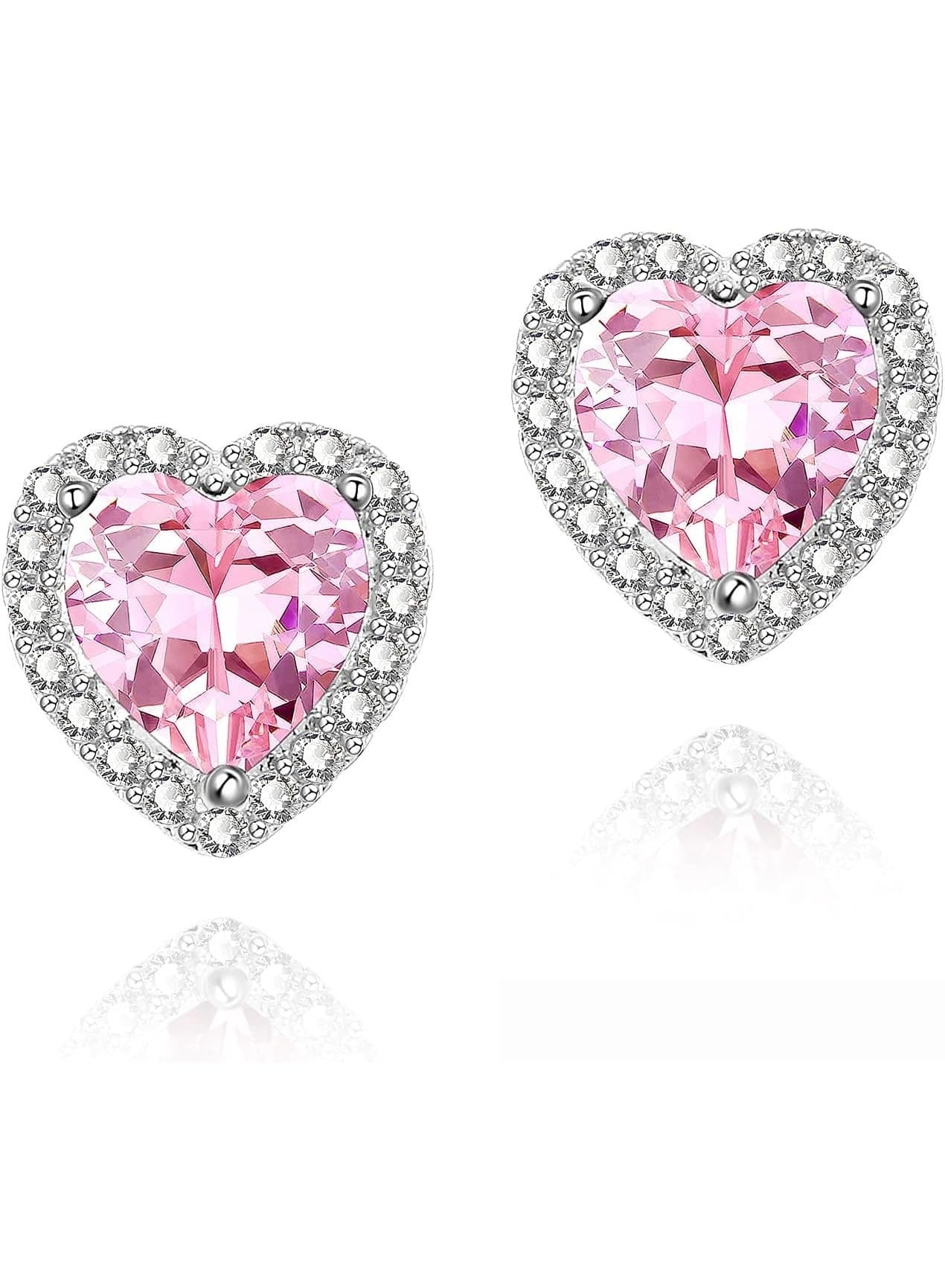 Cubic Zirconia Earrings Studs, CZ Stud Earrings 10MM Heart Halo Stud Earrings Hypoallergenic for Women