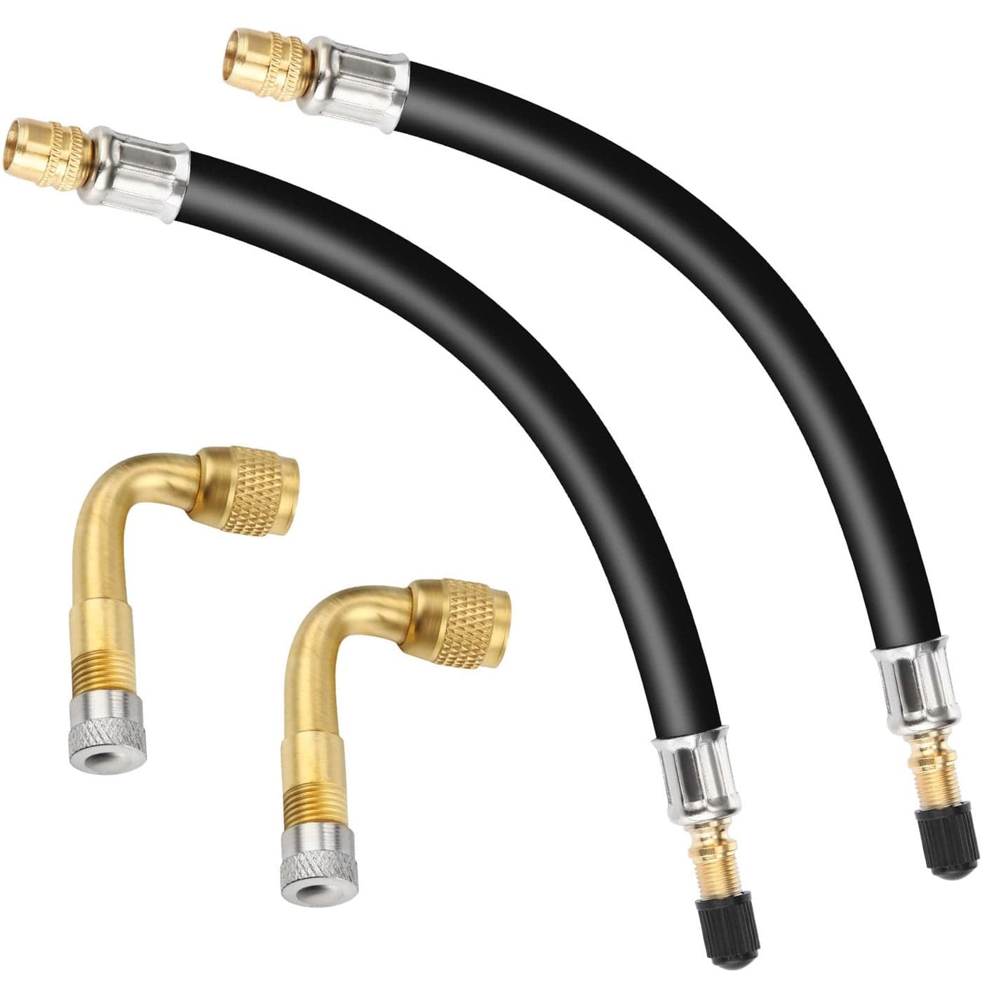 Mudder 2 Pieces 825 Inch Flexible Tire Valve Extension Adaptor and 2 Pieces 90 Degree Tyre Valve Extension Adaptor for Universal RV Cars Truck Motorcycle Bike Scooter