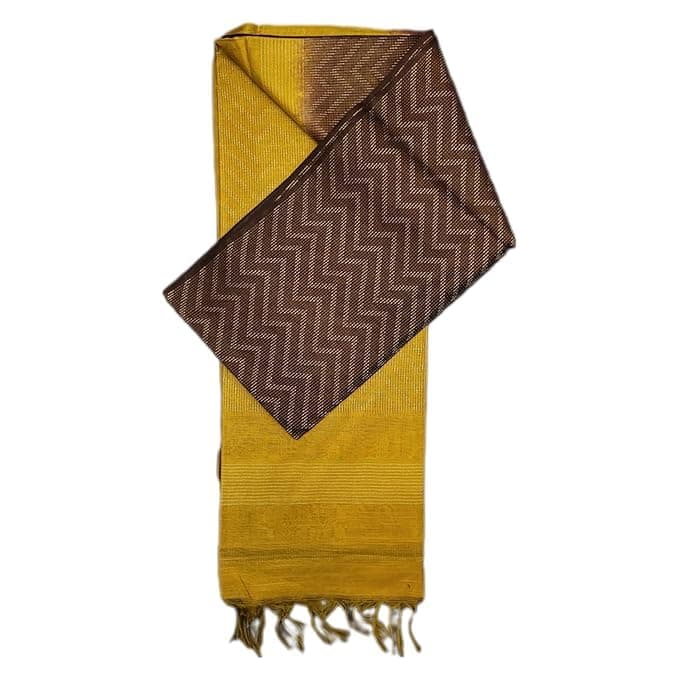 HAIDER ALI AND SONS Women's Handloom Bhagalpuri Semi Silk Blend Saree Ethnic Wear with Running Unstitched Blouse Piece_002 (YELLOW BROWN)