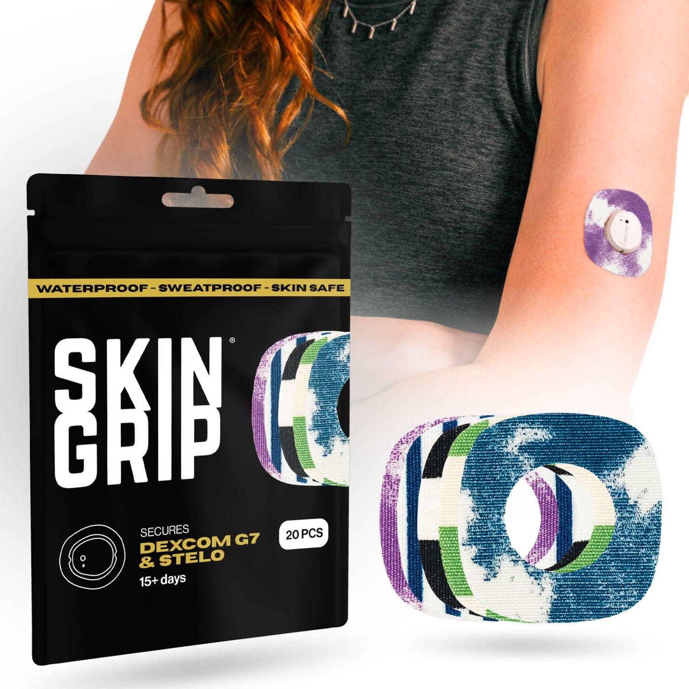 Skin Grip Adhesive Patches Compatible with Dexcom G7 Stelo CGM with Cutout Waterproof Sweatproof Cover for Continuous Glucose Monitor Sensor Stays Secure for 1015 Days 10 Pack Classic Design