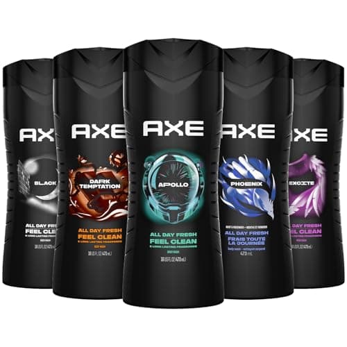 AXE Mens 3in1 Face Body Wash Shampoo Variety 5Pack Apollo Dark Temptation Black Excite Phoenix 12H Invigorating Scents 16 Fl Oz Ea
