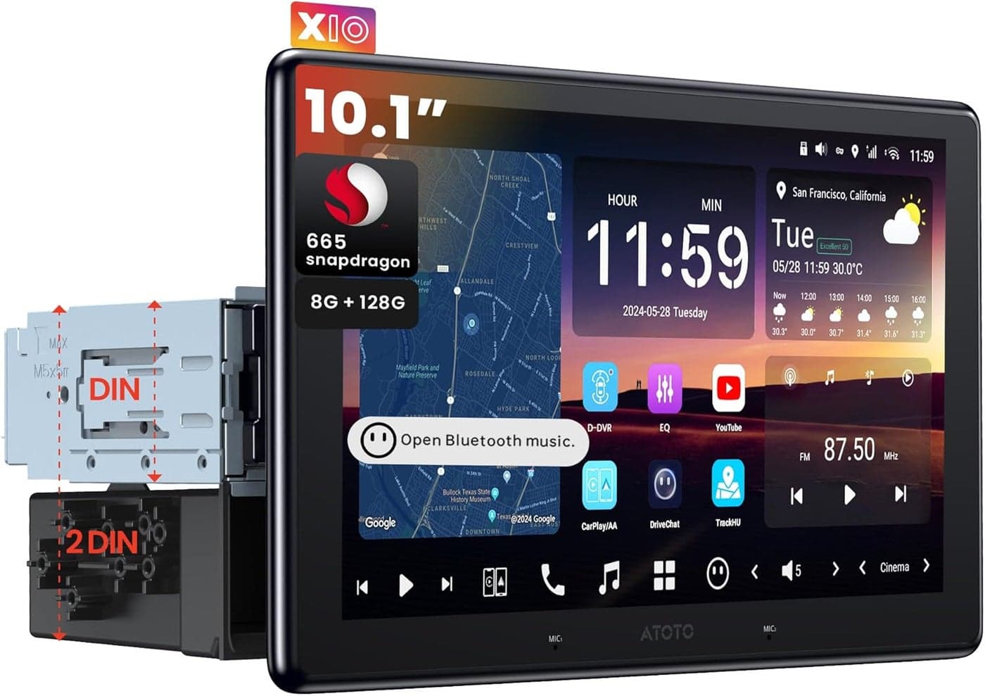 ATOTOZONE 10" QLED AI Android Single Din Car Stereo with 8G+128G, In-Dash Navigation, 4G LTE, Wireless Carplay & Android Auto