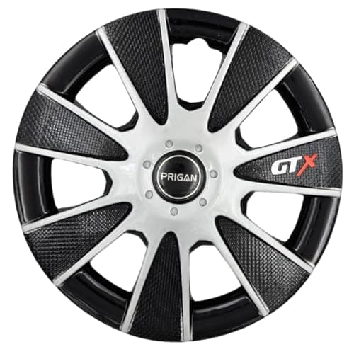 PRIGAN 13 Inch Universal Wheel Cover/Cap for All 13 Inch Cars (Size 13 Inch) (Set of 4 Pcs) (Press Fitting) Model-GTX Silver BLACK13