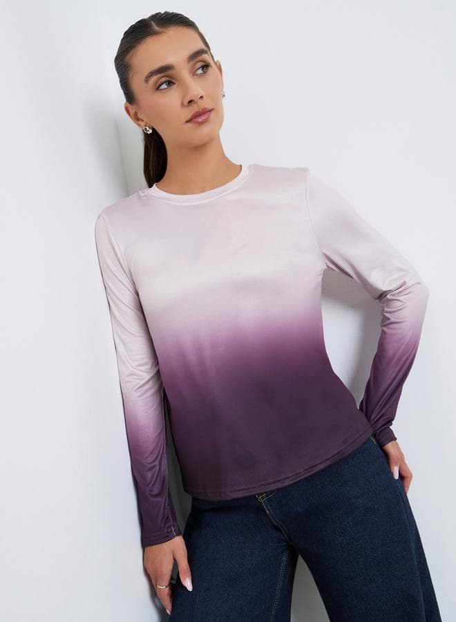 Women Ombre Look Long Sleeve T-Shirt