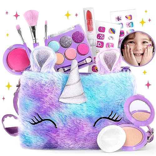 ULOVEME Kids Real Makeup Kit for Little Girls Real Non Toxic Washable Make Up Toy Umicorn Toys Gift for 3 4 5 6 7 8 9 10 12 Years Old Girls Birthday