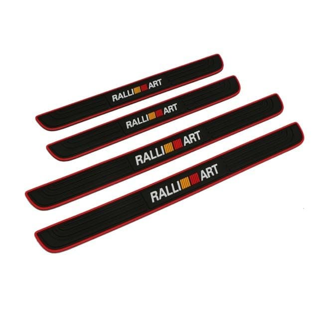 MIZZEO Door Sill Plate Protectors/Guards Sill Scuff Cover Panel Step Protector Ralli Art Pattern (Black & Red, Pack of 4) Compatible with Mahindra XUV 500 (Type-I) 2011-2016
