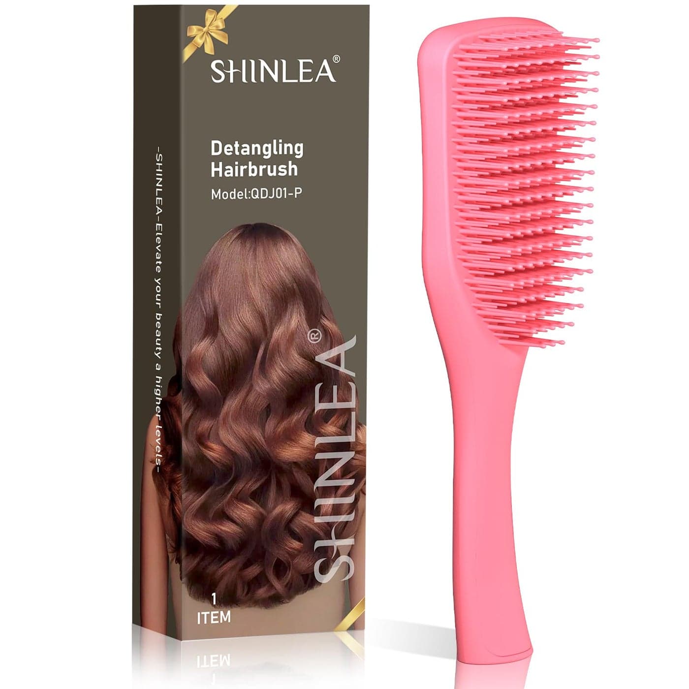 SHINLEA No Tangle Hair Brush for Wet or Dry WaveShaped Detangler to Reduce Breakage Lightweight Travel Hairbrush for Wavy Thin Long and Short Hair Pink