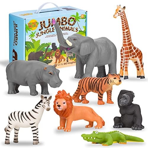Learning Minds Set of 8 Jumbo Safari Animals Figures Zoo Animals for Toddlers 13 Jungle Animals Figures Toy Animals for Kids Age 18 Months Plus Animal Toys for Kids 123 Years Old