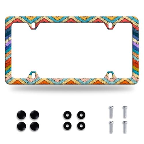 Boho License Plate Frame Colorful Stripe License Plate Stainless Steel Funny License Plate Holder Men Women Personalize Mandala Car Accessory Decoration 123 x 63