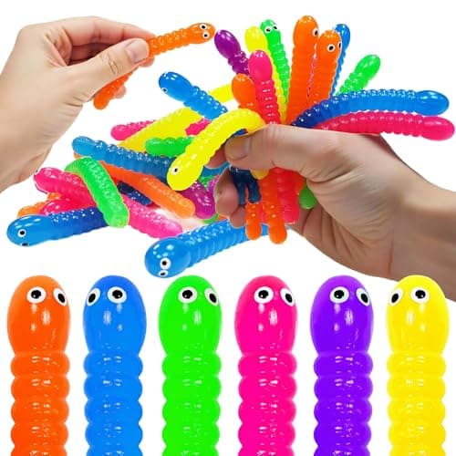 Colorful Stretchy Strings Sensory Fidget Worm Toys Party Favors Pack for Kids Adults Perfect Stocking Stuffers for Boys Girls
