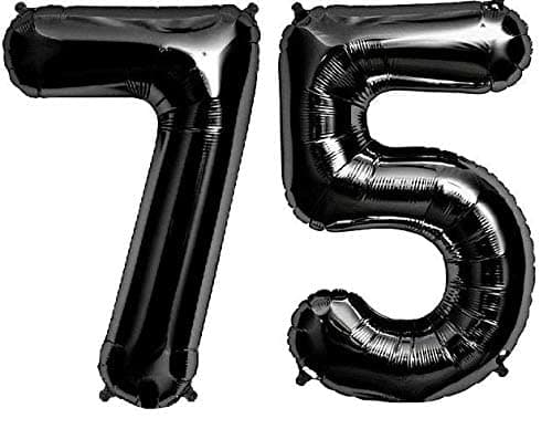 flavouredlove 16 inch Seventy-five Foil Number Air or Helium Balloon Party Decoration Black Pack of 1 | 75 Year No. Balloons Birthday/Anniversary (Black Number 75)