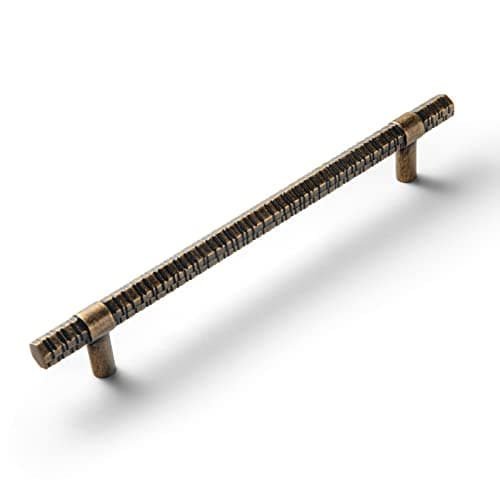 Goo-Ki Antique Brass T Bar Cabinet Pulls/Affordable Luxury Zinc Alloy Cabinet Handles with Knurled/7.56'' (192mm) Hole Center,6 Pack